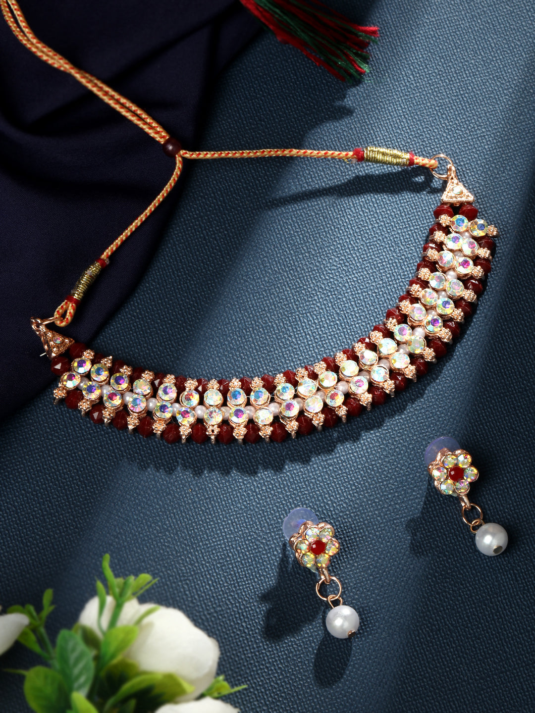 Gold-Plated  Kundan And Stones Necklace Set With Drop Earring