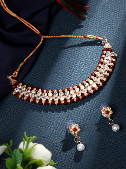 Gold-Plated  Kundan And Stones Necklace Set With Drop Earring
