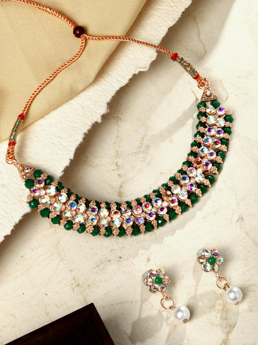 Gold Plating Kundan And Stones Necklace Set With Drop Earring