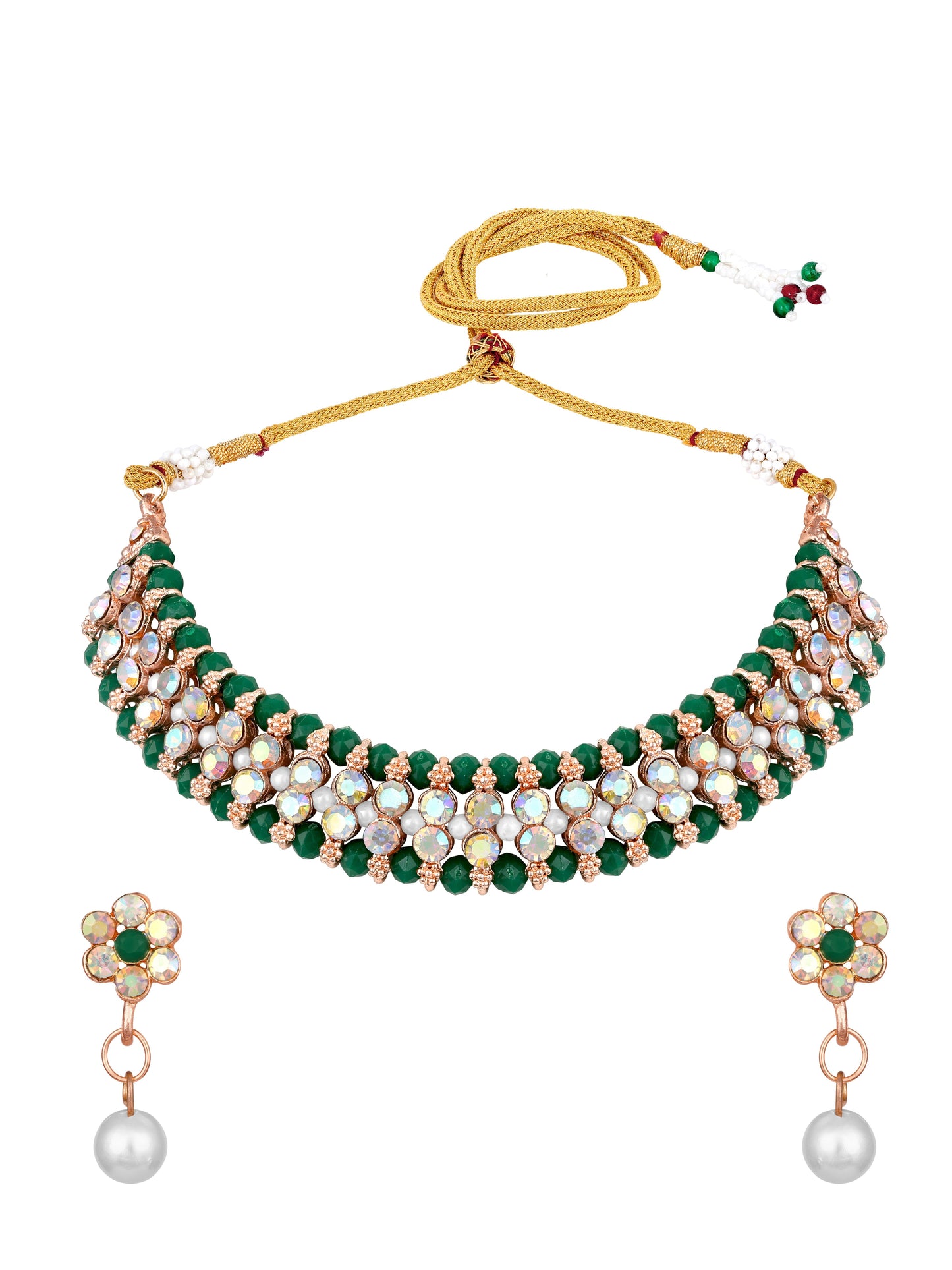 Gold Plating Kundan And Stones Necklace Set With Drop Earring