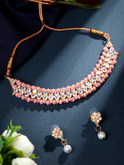 Gold Plating Kundan And Stones Necklace Set With Drop Earring