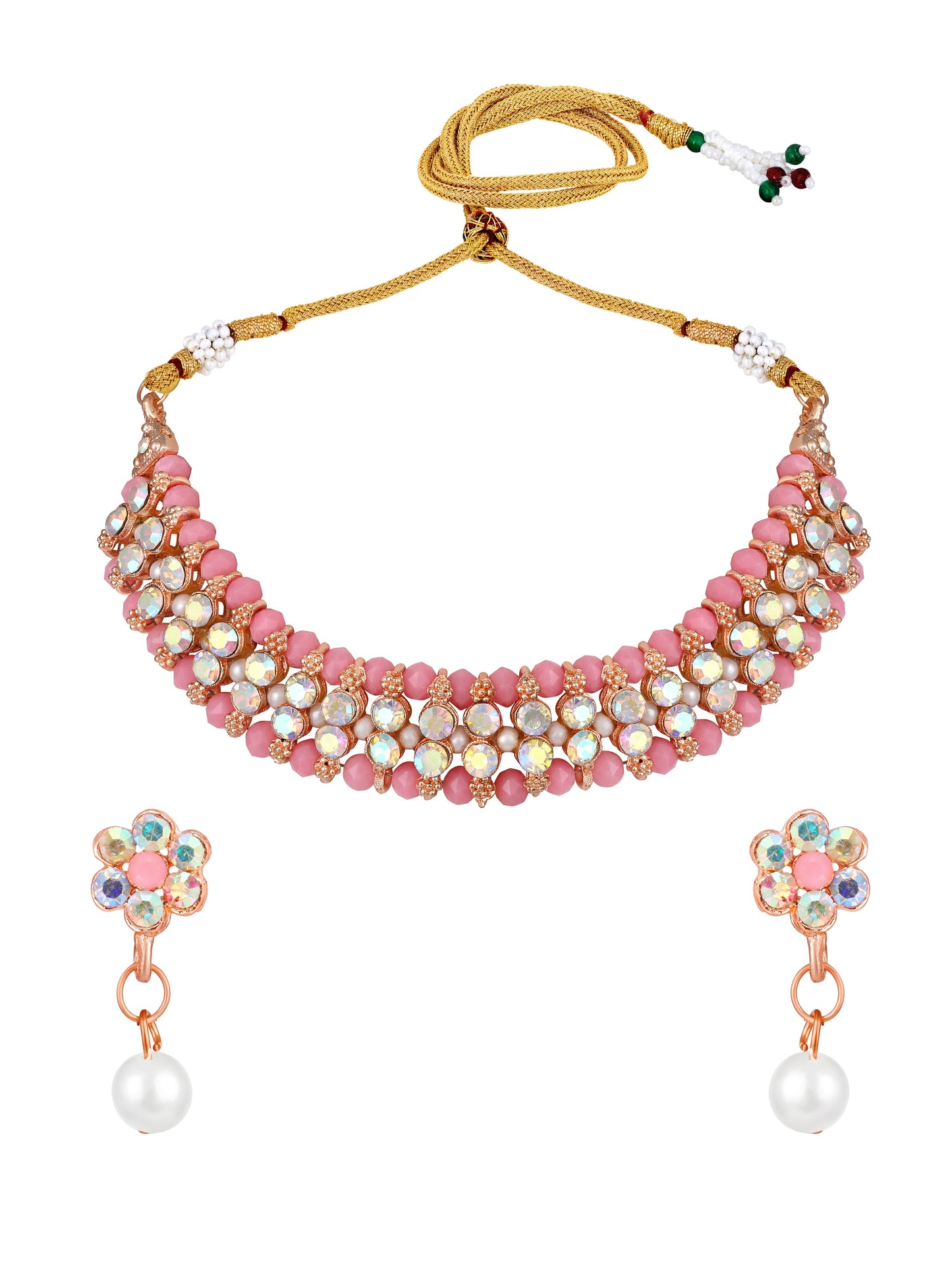 Gold Plating Kundan And Stones Necklace Set With Drop Earring