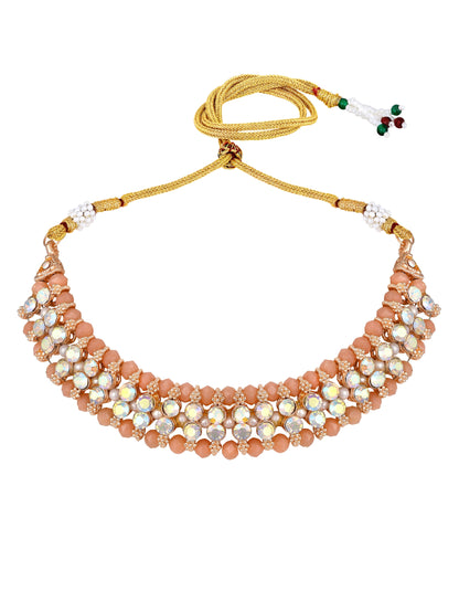 Gold Plating Kundan And Stones Necklace Set With Drop Earring