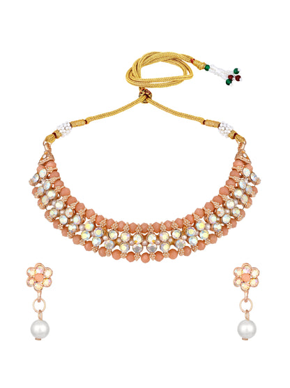 Gold Plating Kundan And Stones Necklace Set With Drop Earring