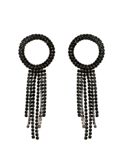 Black Silver-Plated Artifical American Diamonds Necklace Set With Hoop Earring