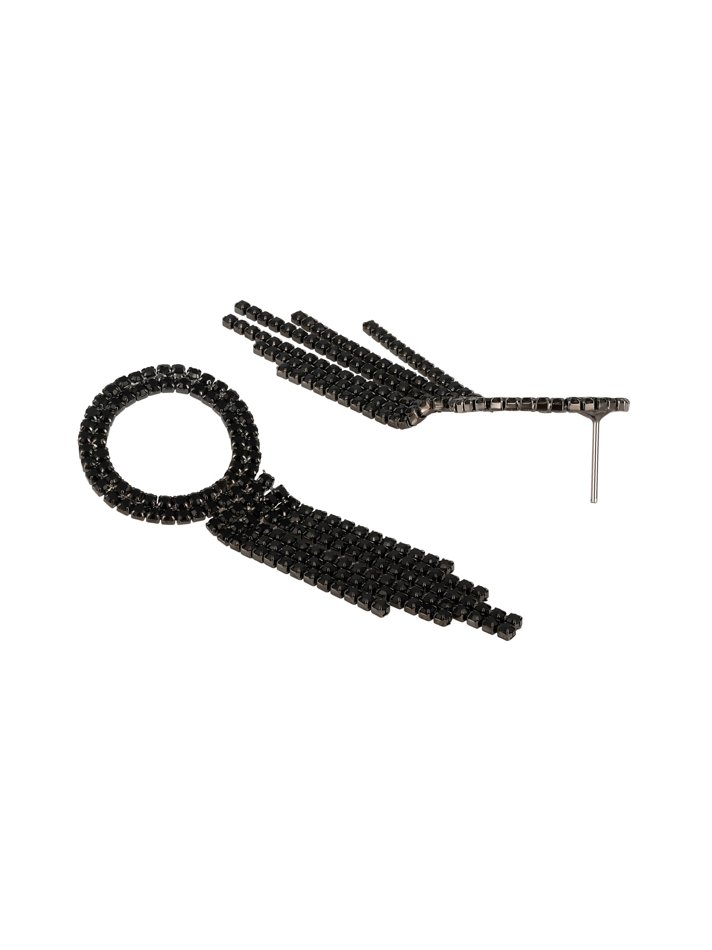 Black Silver-Plated Artifical American Diamonds Necklace Set With Hoop Earring