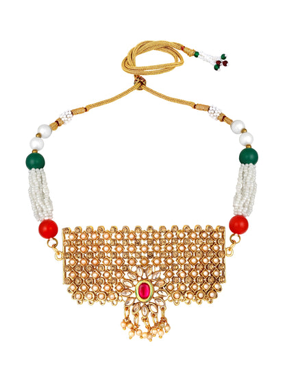 Gold Plating Multicolor American Diamonds Pearl  Jhumka Earring With Necklace Set