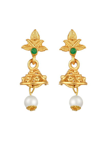 Gold Plating Multicolor American Diamonds Pearl  Jhumka Earring With Necklace Set