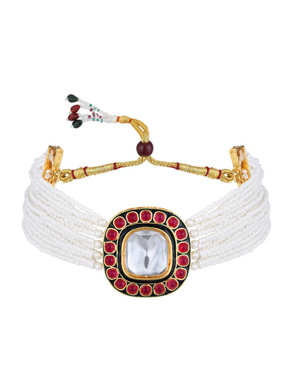 Gold Plating Kundan Pearl Necklace Set With Stud Earring