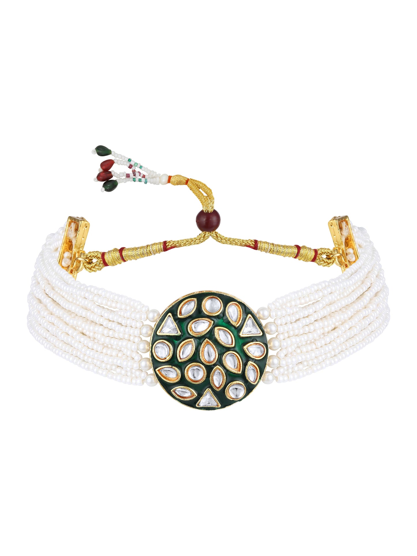 Gold Plating Kundan Pearl Necklace Set With Stud Earring