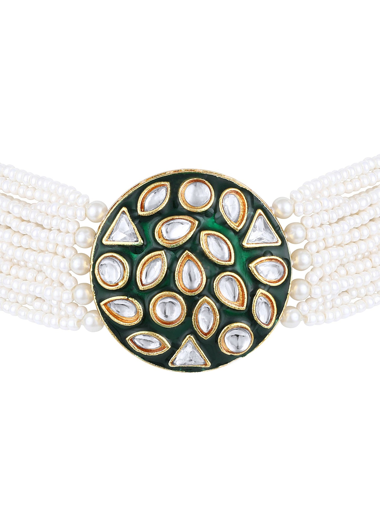 Gold Plating Kundan Pearl Necklace Set With Stud Earring