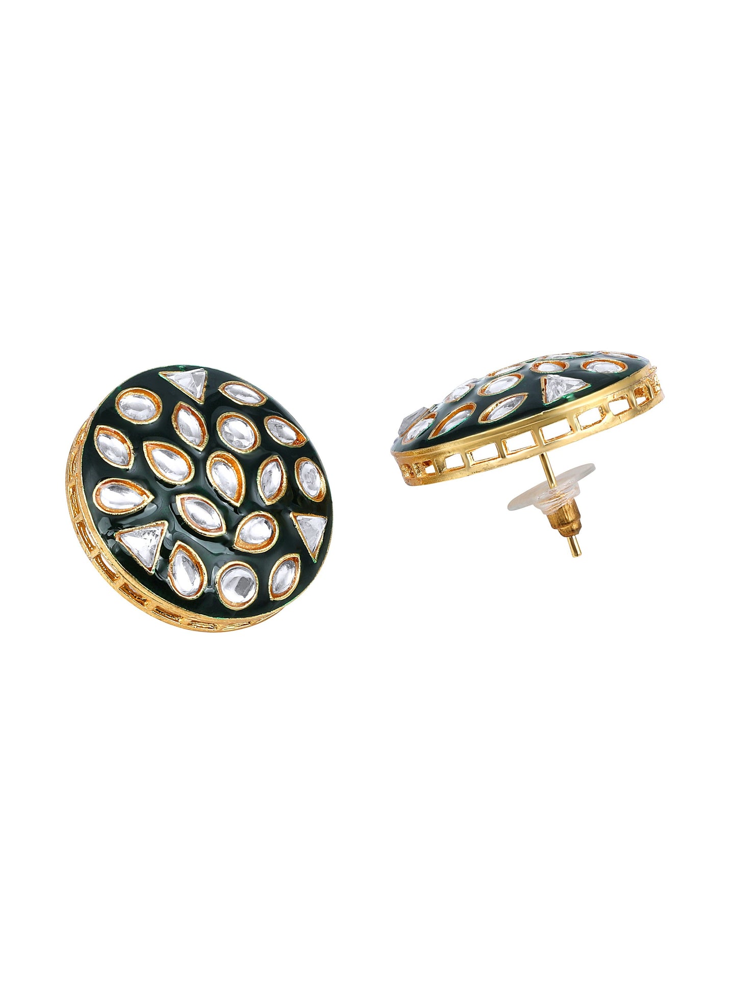 Gold Plating Kundan Pearl Necklace Set With Stud Earring