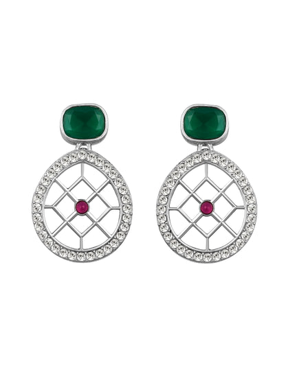 Rajwadi Style Matte Silver Plated Green Stone Studded Jewellery Set