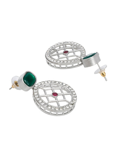 Rajwadi Style Matte Silver Plated Green Stone Studded Jewellery Set