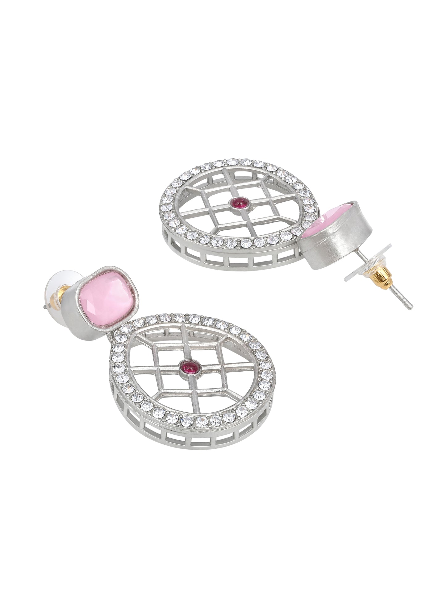 Rajwadi Silver Plated Baby Pink Stone Studded Jewellery Set