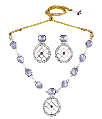 Rajwadi Style Matte Silver Plated Purple Stone Studded Jewellery Set