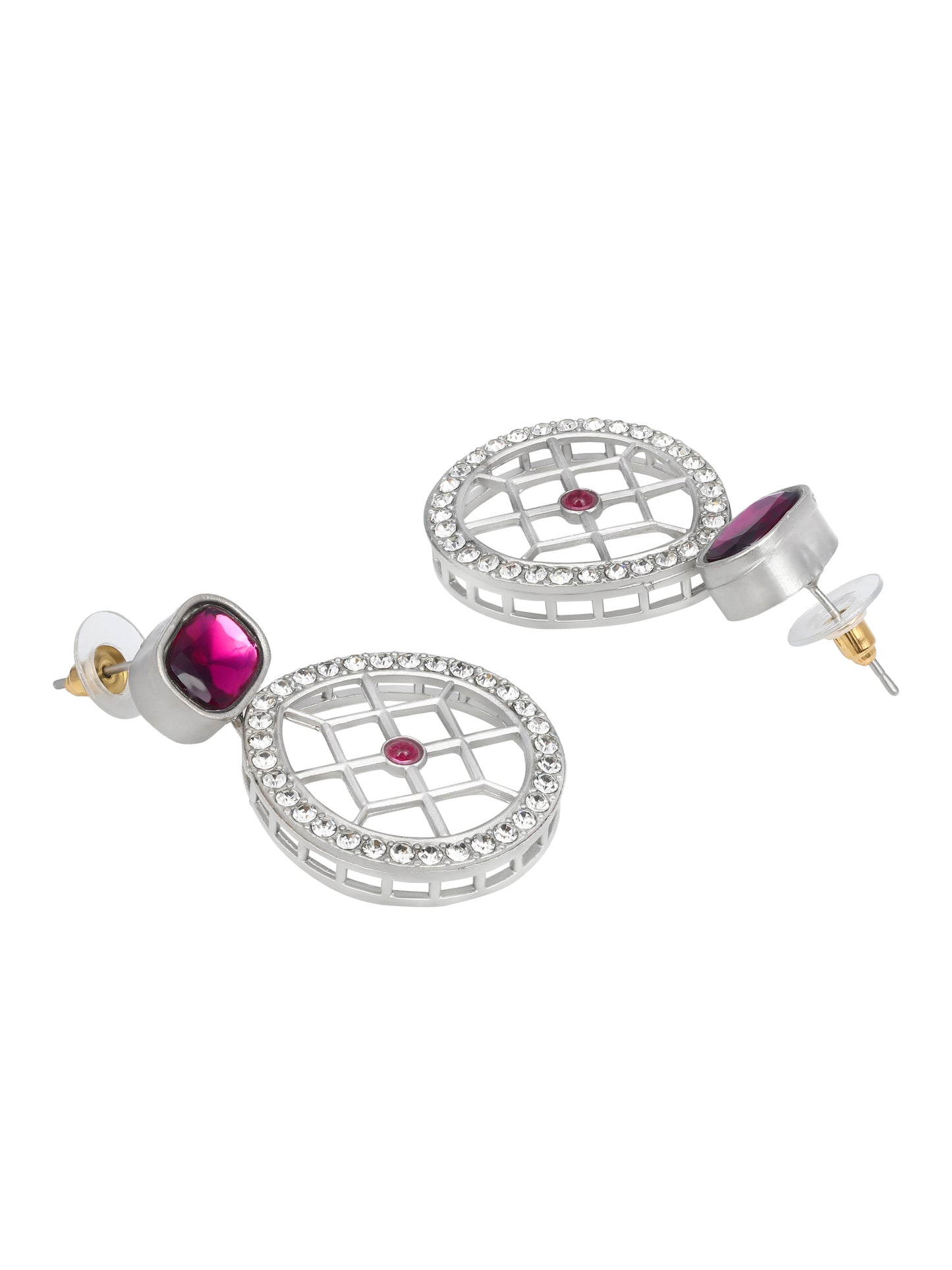 Rajwadi Style Matte Silver Plated Maroon Stone Studded Jewellery Set