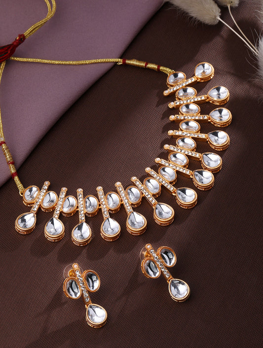 Rajwadi Style Matte Gold Plated Stone Studded Jewellery Set