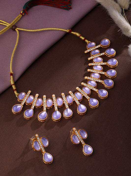 Rajwadi Style Matte Gold Plated Purple Stone Studded Jewellery Set