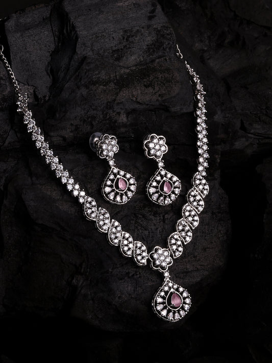 Rhodium-Plated Cubic Zirconia & American Diamond Studded Jewellery Set