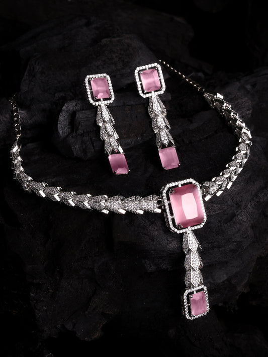 Rhodium-Plated Cubic Zirconia-Studded Statement Choker Jewellery Set