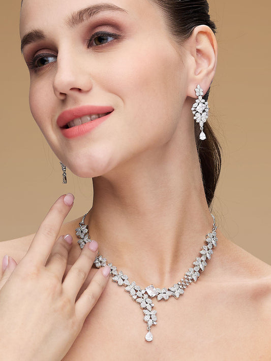 Rhodium-Plated Cubic Zirconia-Studded Statement Jewellery Set