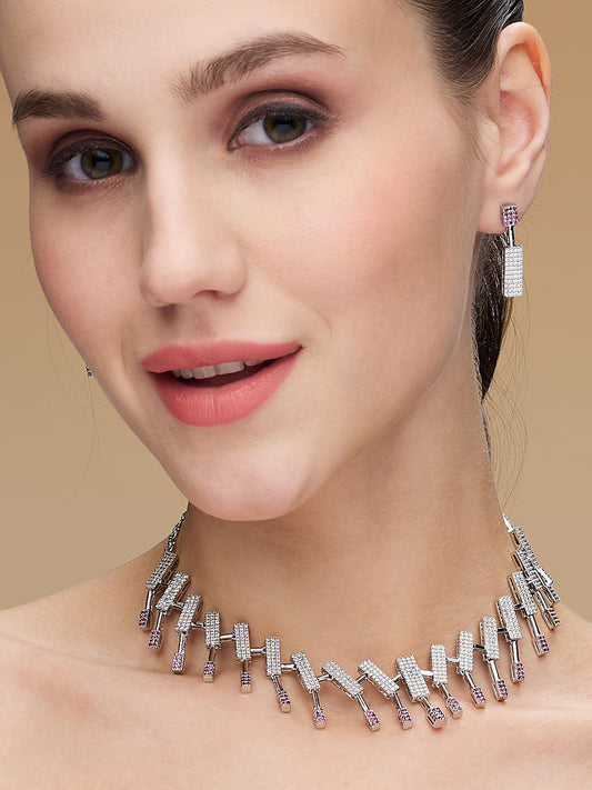 Rhodium-Plated Cubic Zirconia-Studded Statement Jewellery Set