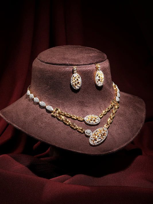 Two Tone CZ Studded Choker Jewellery Set