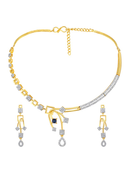 Gold-Plated Cubic Zirconia Necklace Set With Drop Earring