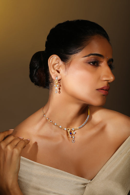 Gold-Plated Cubic Zirconia Necklace Set With Drop Earring