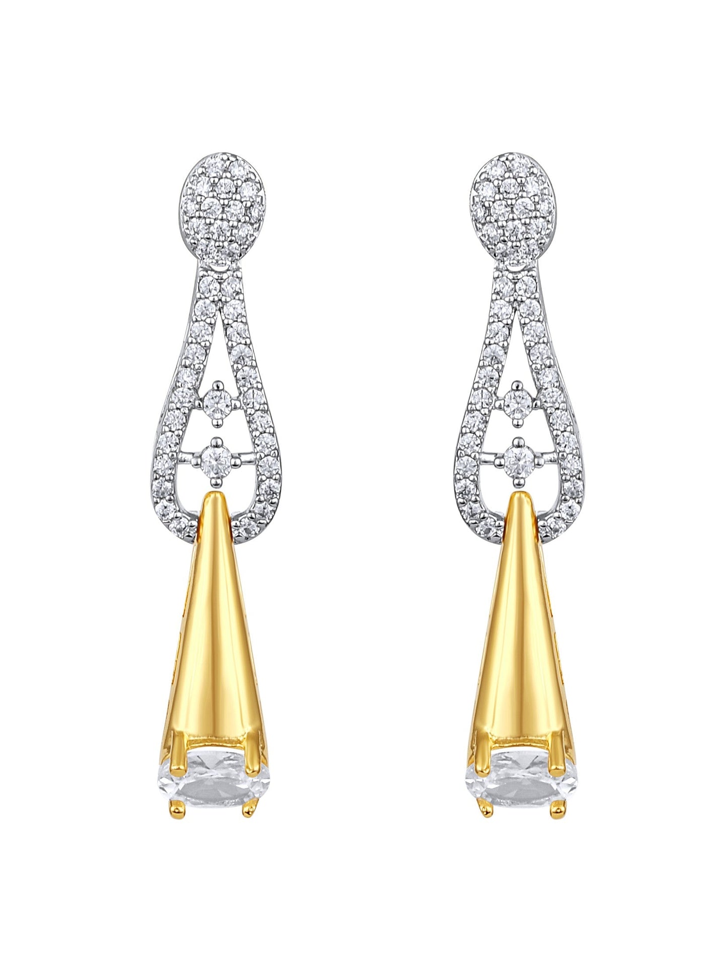 Gold-Plated Cz American Diamond Necklace Set With Drop Earring