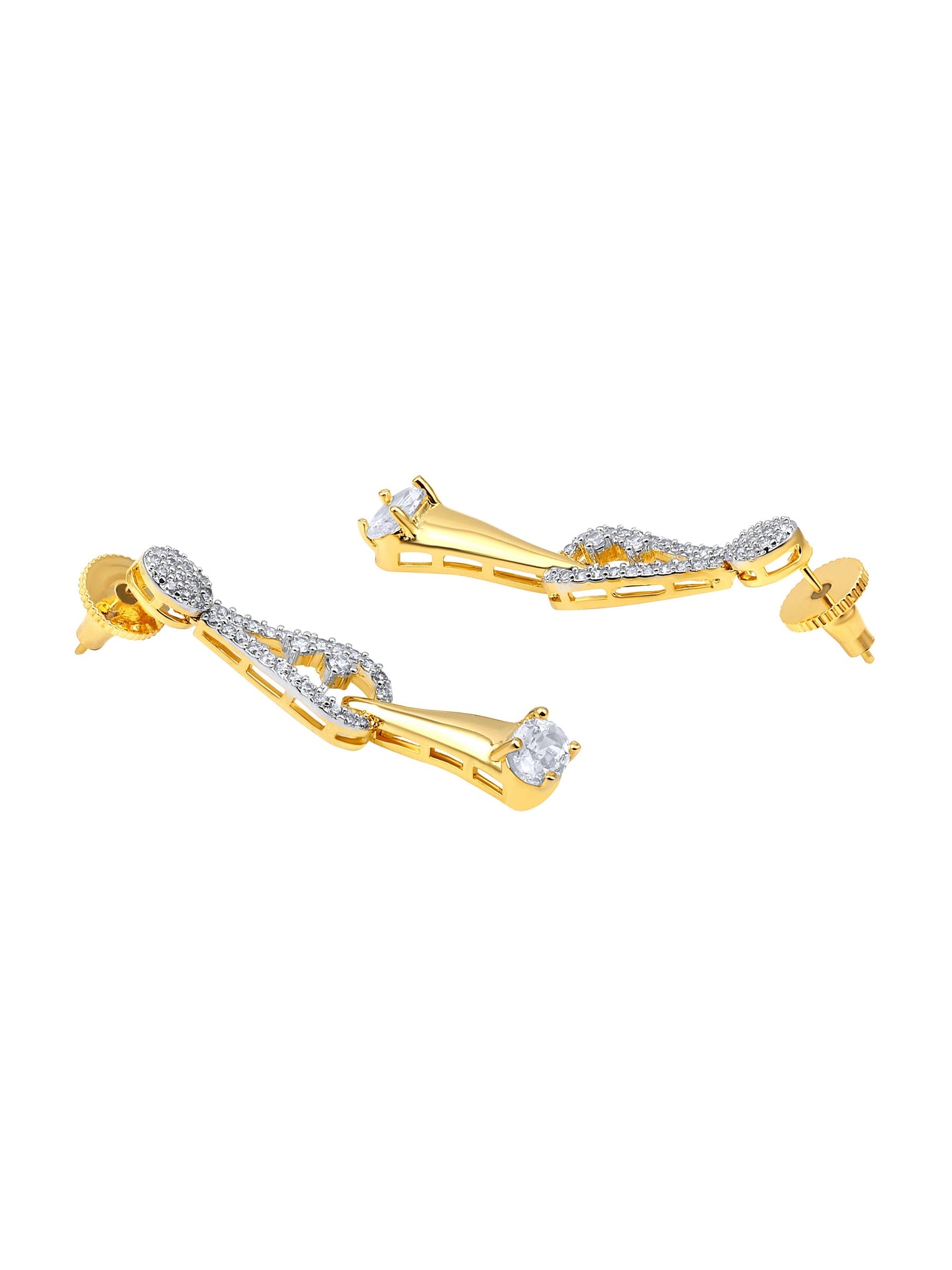 Gold-Plated Cz American Diamond Necklace Set With Drop Earring