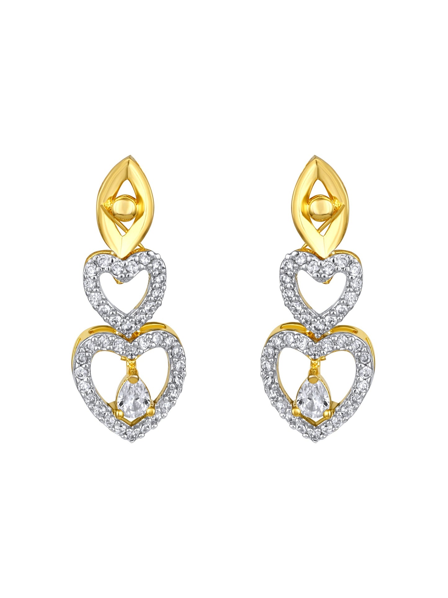 Gold-Plated Cz American Diamond Necklace Set With Drop Earring