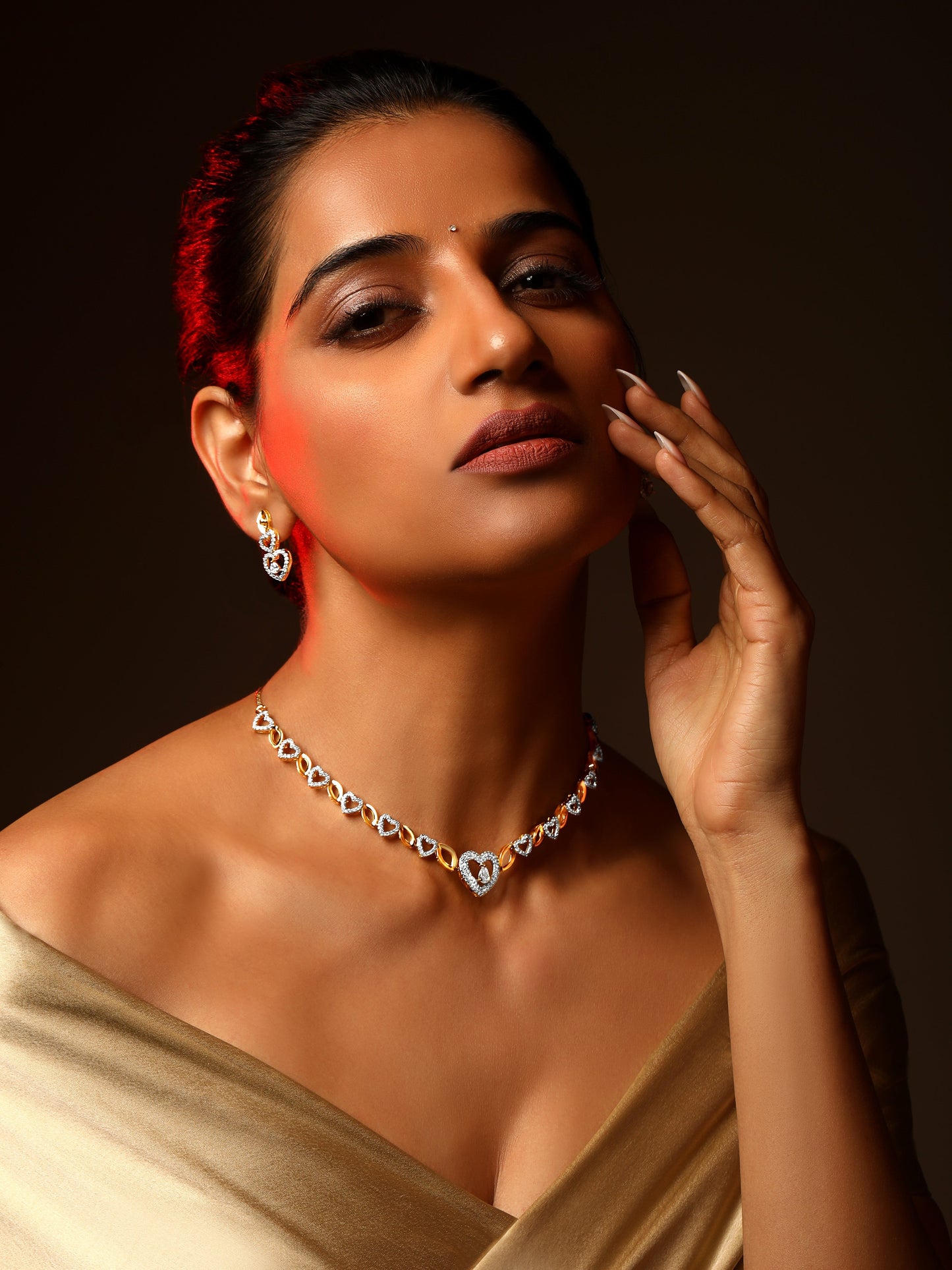 Gold-Plated Cz American Diamond Necklace Set With Drop Earring