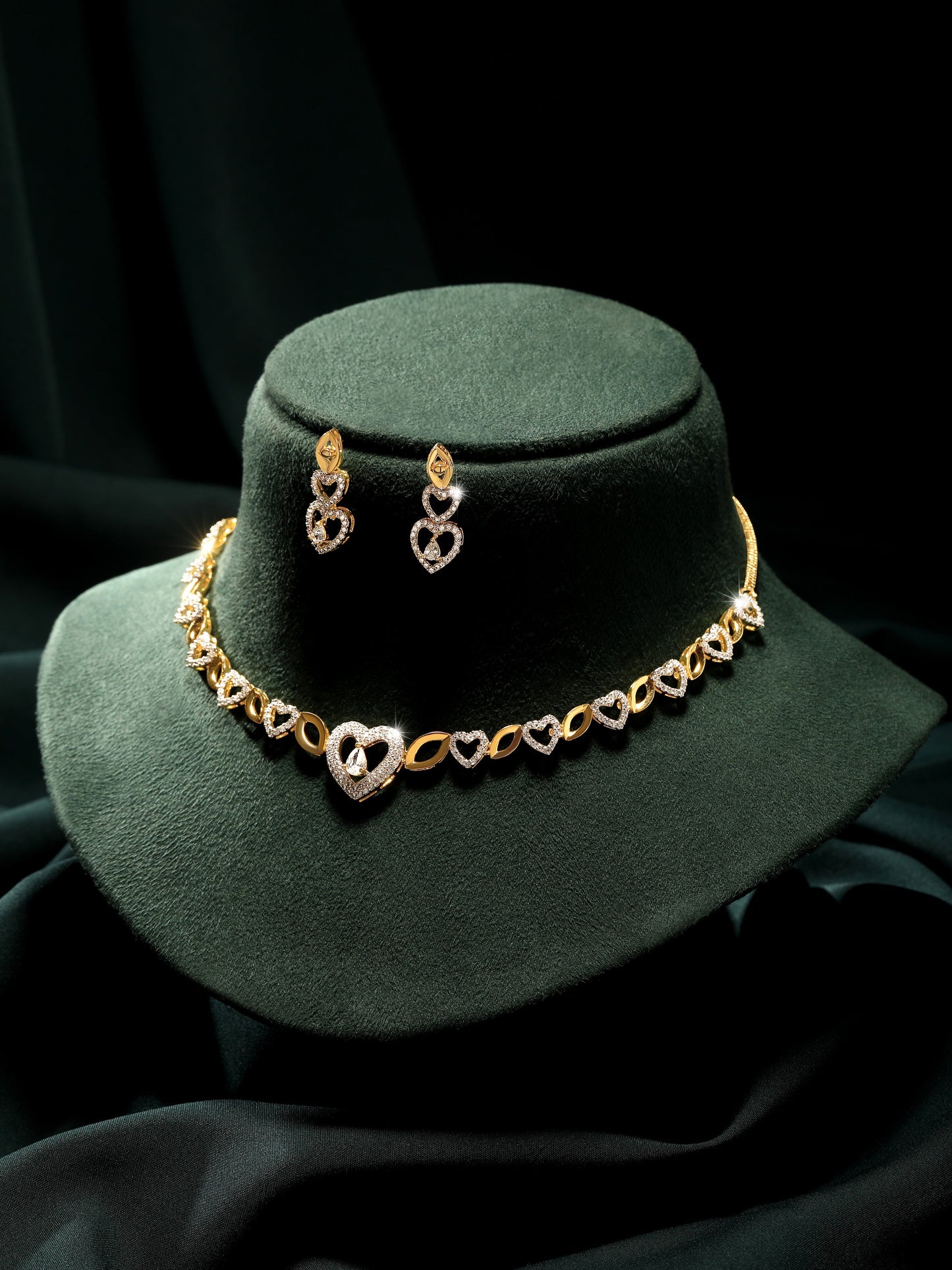 Gold-Plated Cz American Diamond Necklace Set With Drop Earring