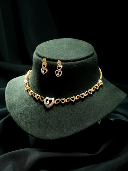 Gold-Plated Cz American Diamond Necklace Set With Drop Earring