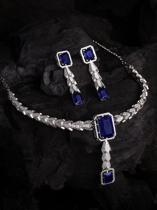 Rhodium-Plated Cubic Zirconia-Studded Statement Choker Jewellery Set