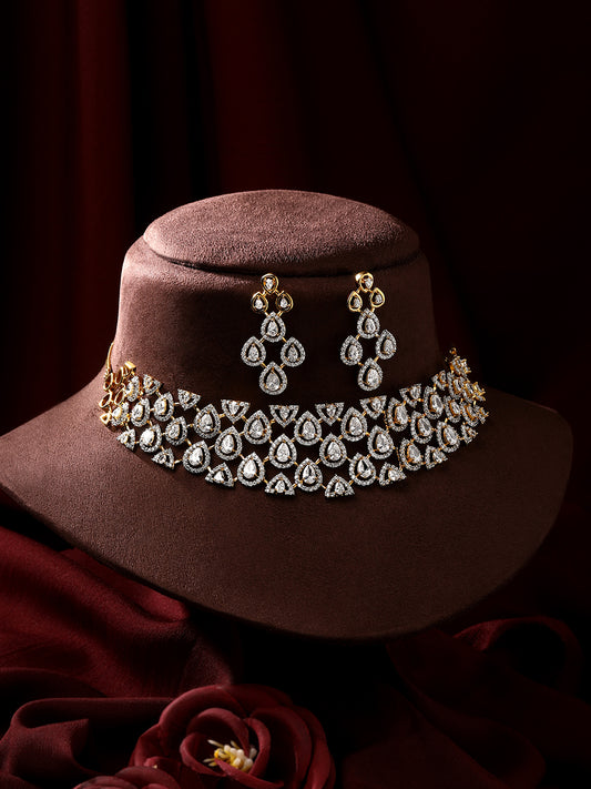 Two Tone CZ Studded Choker Jewellery Set