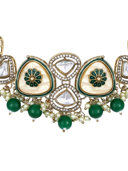 Bridal Meenakari choker necklace with matching earrings and tikka

