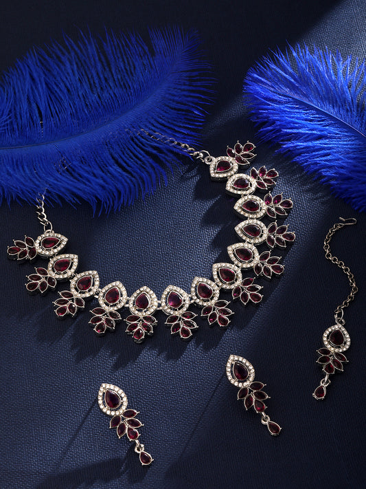 Rhodium Plated Austrian Stone Studded Choker Jewellery Set