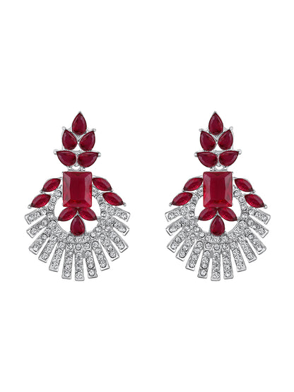 Rhodium Plated Ruby Red And White Stone Studded Choker Jewellery Set