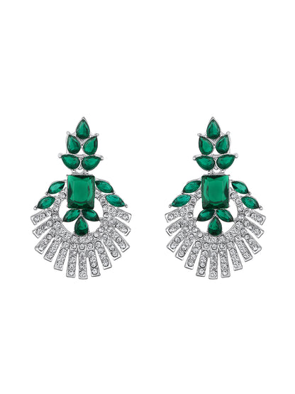 Rhodium Plated Emerald And White Stone Studded Choker Jewellery Set
