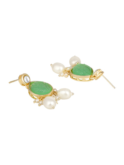 Light Green Gold Plated Beaded & Artificial Stone Studded Choker Jewellery Set