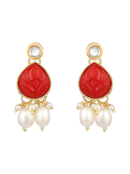 Ruby Red Gold Plated Beaded & Artificial Stone Studded Choker Jewellery Set