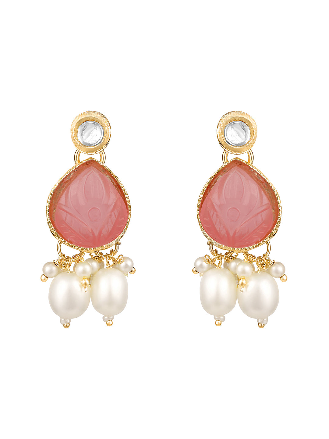 Baby Pink Gold Plated Beaded & Artificial Stone Studded Choker Jewellery Set