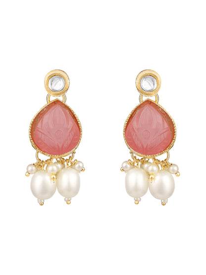 Baby Pink Gold Plated Beaded & Artificial Stone Studded Choker Jewellery Set
