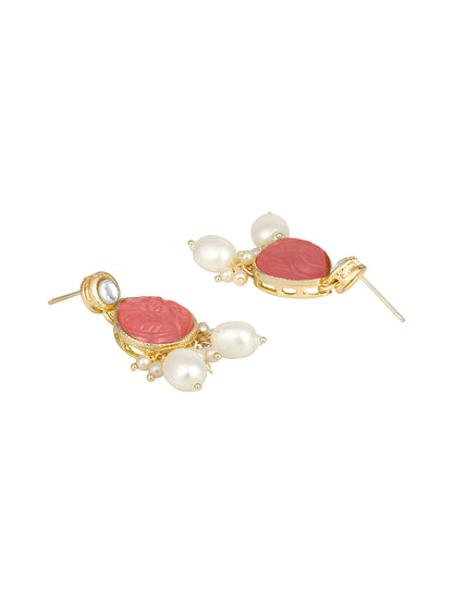 Baby Pink Gold Plated Beaded & Artificial Stone Studded Choker Jewellery Set