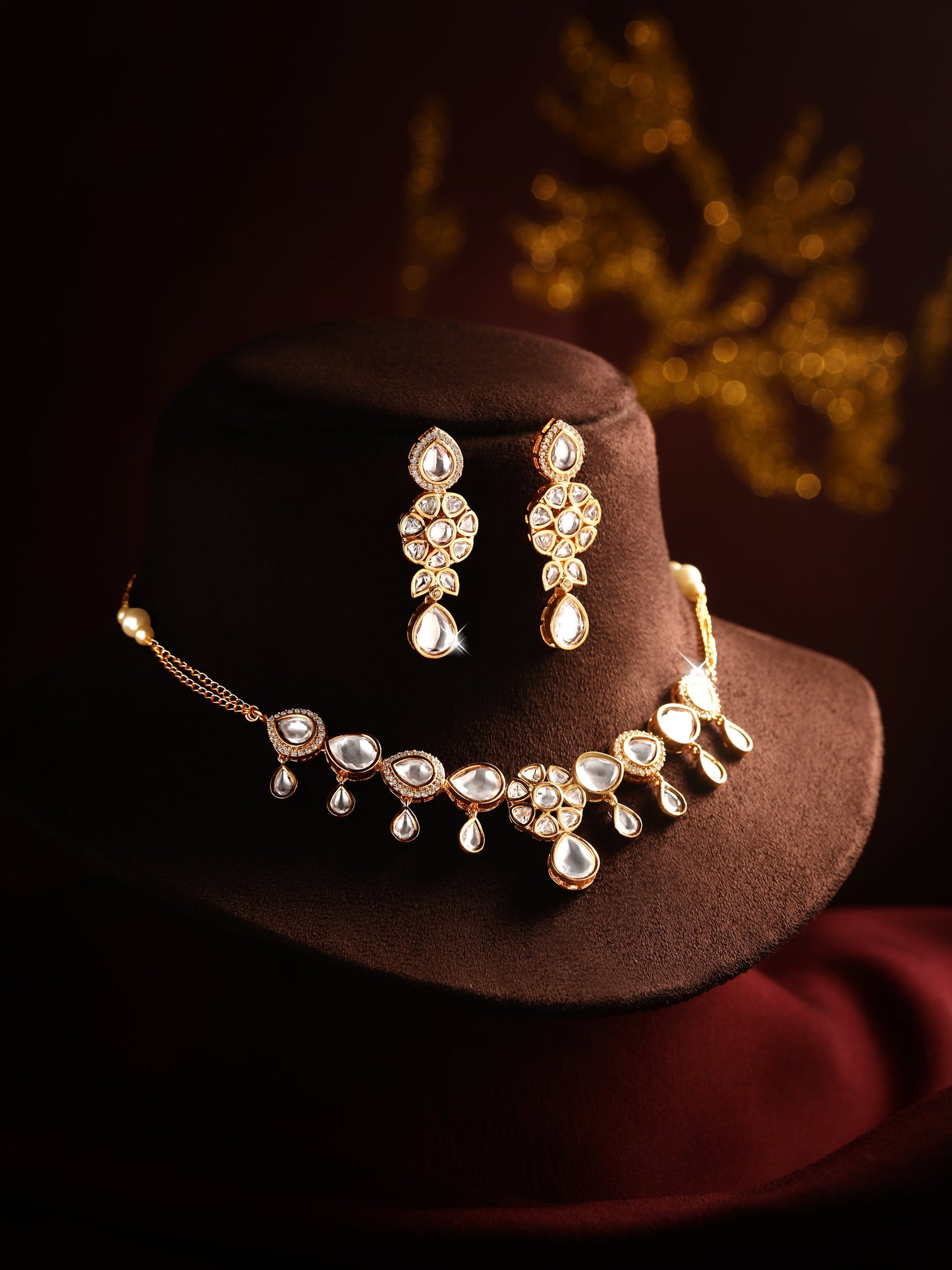 Carat Gold Plated Kundan Necklace Set  With Dangle Earring