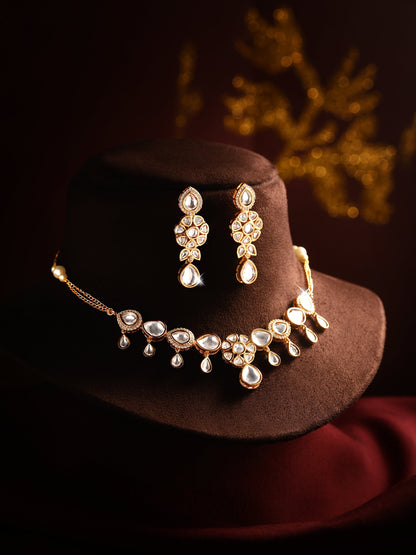 Carat Gold Plated Kundan Necklace Set  With Dangle Earring