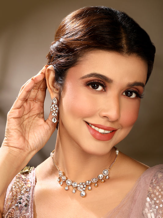 Carat Gold Plated Kundan Necklace Set  With Dangle Earring